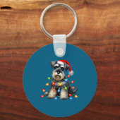 Christmas Schnauzer Dog Santa Hat Xmas Light Holid Sleutelhanger (Voorkant)