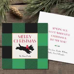Christmas Scottie Hond Buffel Plaid Groen Flat Notitiekaartje