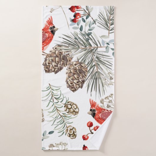 Christmas seamless pattern, cardinal birds, red be badhanddoek (Badhanddoek)