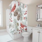 Christmas seamless pattern, cardinal birds, red be douchegordijn (In situ)