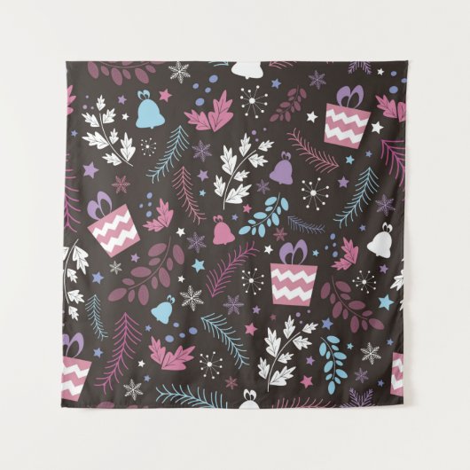 Christmas seamless pattern with tree, snow, gift wandkleed (Voorkant)