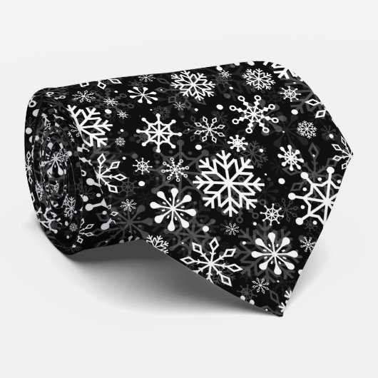 Christmas seamless snowflakes black pattern stropdas (Opgerold)