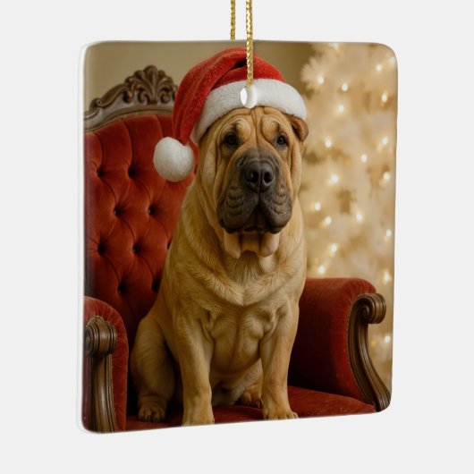 Christmas Shar-Pei Dog With Santa Hat Keramisch Ornament (Rechts)