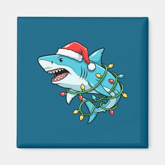 Christmas Shark Santa Hat Wrapped In Lights Funny  Magneet (Voorkant)