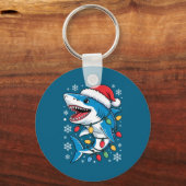 Christmas Shark Santa Hat Wrapped Lights Holiday S Sleutelhanger (Voorkant)