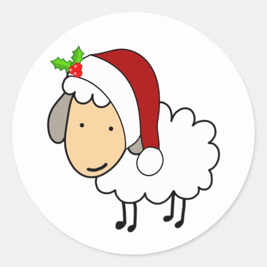 Christmas Sheep Wearing A Santa Hat Ronde Sticker (Voorkant)