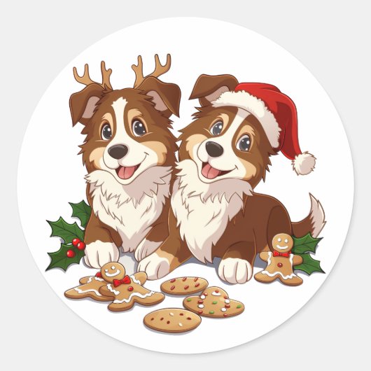 Christmas Shetland Sheepdogs Ronde Sticker (Voorkant)