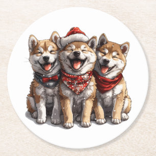Christmas Shiba Inu Santa Dogs Ronde Kartonnen Onderzetter