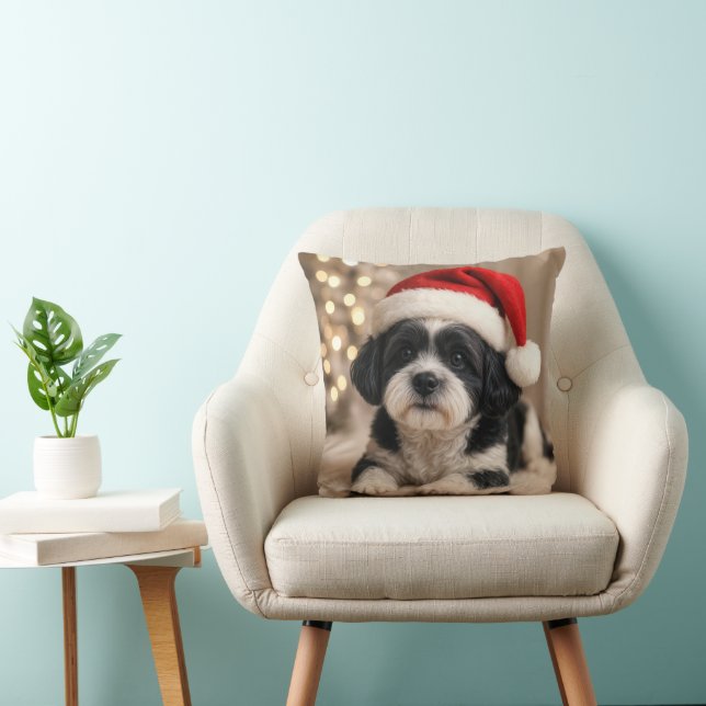 Christmas Shih Tzu Dog With Santa Hat Kussen (Stoel)