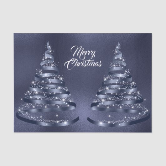 Christmas Shiny Blue Ribbon Tree Sparkle Tissuepapier (Voorkant)