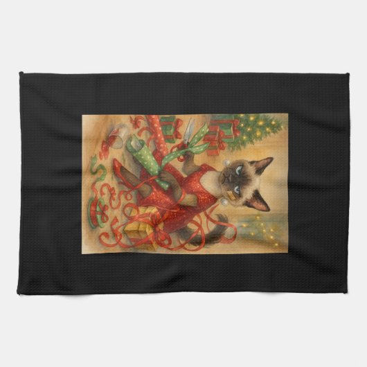 Christmas Siamese Cat Poster Holiday Home Theedoek (Horizontaal)