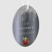 Christmas silver glitter drip old red sleigh ornament (voorkant)