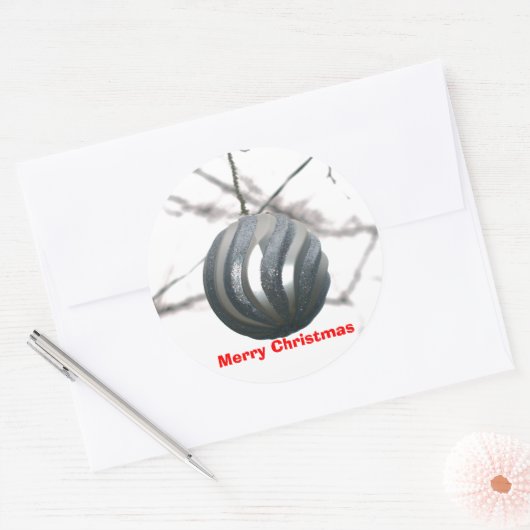 Christmas Silver Sparkly Ornament Ronde Sticker (Envelop)