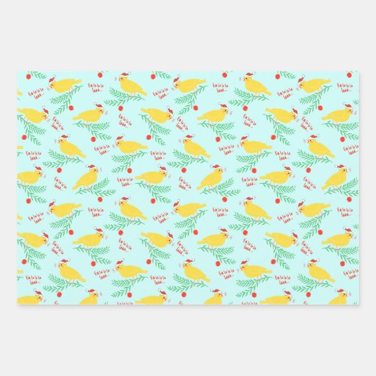 Christmas Singing Canary Pattern Inpakpapier Vel (Voorkant 3)