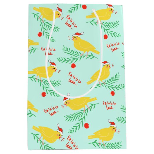 Christmas Singing Canary Pattern Medium Cadeauzakje (Voorkant)