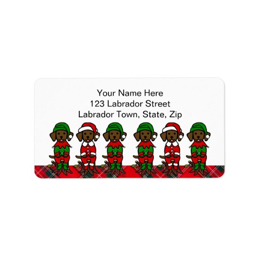 Christmas Six Chocolate Lab Puppies Etiket (Voorkant)