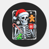 Christmas Skeleton Hot Chocolate Funny Xmas Men Wo Ronde Sticker (Voorkant)