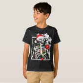 Christmas Skeleton With Smiling Skull Drinking Cof T-shirt (Voorkant volledig)