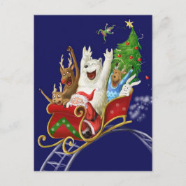 Christmas sledge funny digital drawing santa claus feestdagenkaart