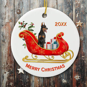 Christmas Sleigh Doberman Pinscher Dog Keramisch Ornament