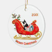 Christmas Sleigh Funny Black White Cat Keramisch Ornament (Links)
