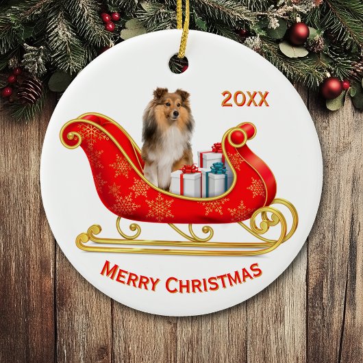 Christmas Sleigh Shetland Sheepdog Keramisch Ornament