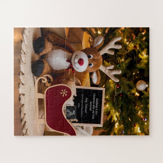 Christmas Sleigh zwangerschapsaankondiging Legpuzzel (Horizontaal)