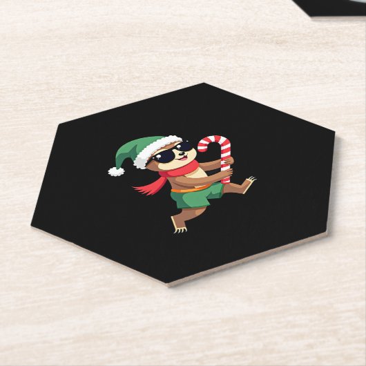 Christmas Sloth Elf Pepermunt Candy Cane Shirt Gi Kartonnen Onderzetters (Schuin)