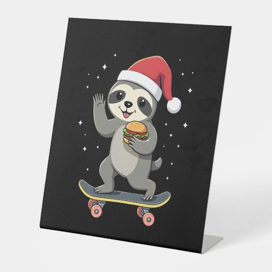 CHRISTMAS SLOTH Funny Christmas Skateboard Sloth ( Reclamebord Met Voetstuk (Voorkant)