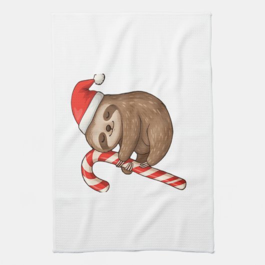 Christmas Sloth Hugging Candy Cane Classic T-Shirt Theedoek (Verticaal)