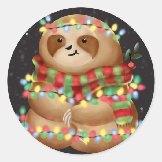 Christmas sloth  ronde sticker (Voorkant)