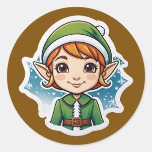 Christmas Snow Elf Ronde Sticker