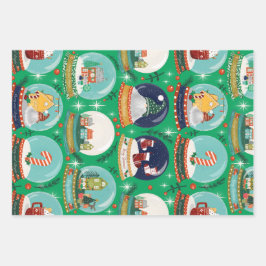 Christmas Snow Wereldbol Groen - Woodland Christma Inpakpapier Vel