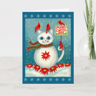 Christmas Snowcat Cardinal Bird Snowman Poinsettia Kaart