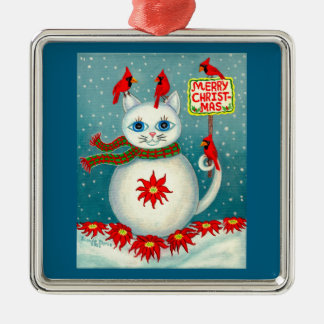 Christmas Snowcat Cardinal Bird Snowman Poinsettia Metalen Ornament