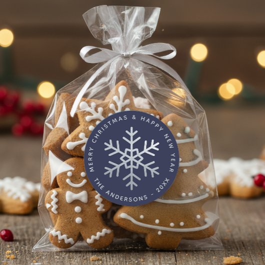 Christmas Snowflake Navy Blue Faux Silver Elegant Ronde Sticker