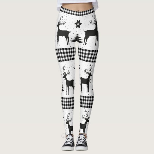 Christmas Snowflake Reindeer Pattern Buffalo Plaid Leggings (Voorkant)