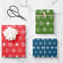 Christmas Snowflakes, Classic Red Green Blue White Inpakpapier Vel