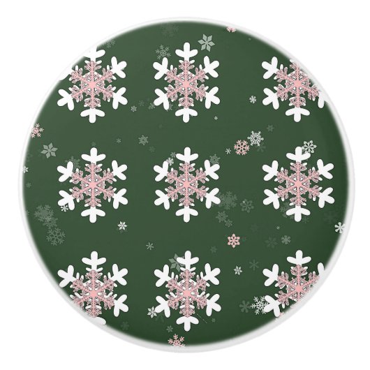 Christmas Snowflakes On Green Drawer Pull Knob Keramische Knop (Voorkant)