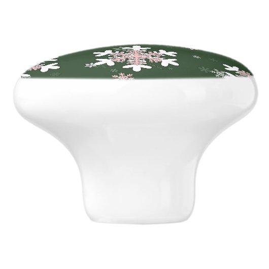 Christmas Snowflakes On Green Drawer Pull Knob Keramische Knop (Zijkant)