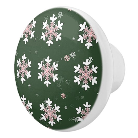 Christmas Snowflakes On Green Drawer Pull Knob Keramische Knop (Rechts)