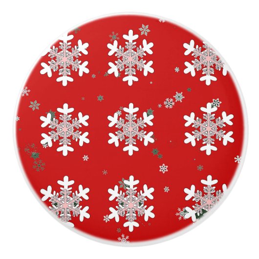 Christmas Snowflakes On Red Drawer Pull Knob Keramische Knop (Voorkant)