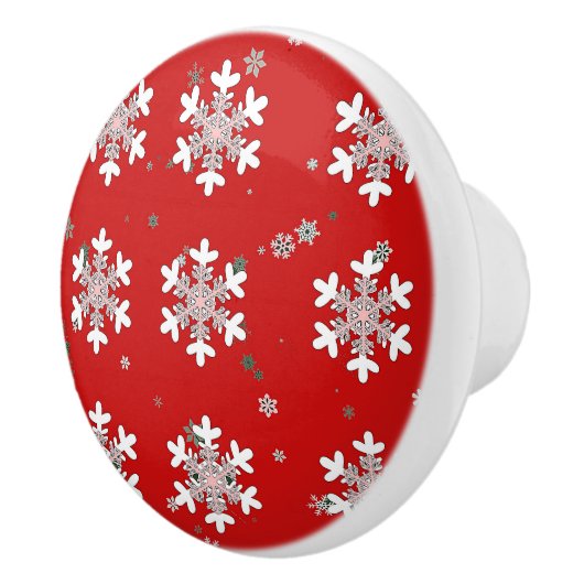 Christmas Snowflakes On Red Drawer Pull Knob Keramische Knop (Rechts)