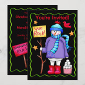 Christmas Snowman Black Party Événement Invitation (Devant / Derrière)