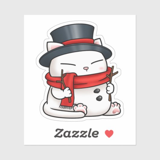 Christmas Snowman Cat Sticker (Vel)
