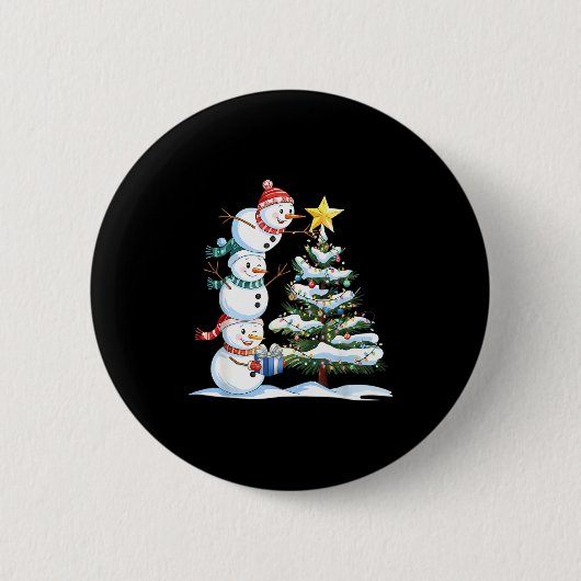 Christmas Snowman Christmas Tree Funny Snowman Lov Ronde Button 5,7 Cm (Voorkant)