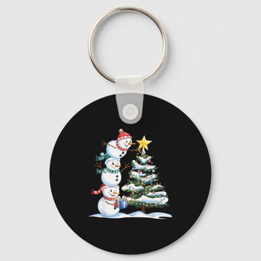 Christmas Snowman Christmas Tree Funny Snowman Lov Sleutelhanger (Voorkant)