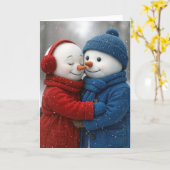 Christmas Snowman Couple in Snowflakes Kaart (Gele Bloem)