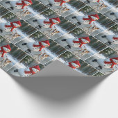 Christmas Snowman Ice Skating With Dog Cadeaupapier (Hoek)