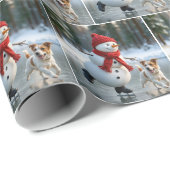 Christmas Snowman Ice Skating With Dog Cadeaupapier (Rol Hoek)